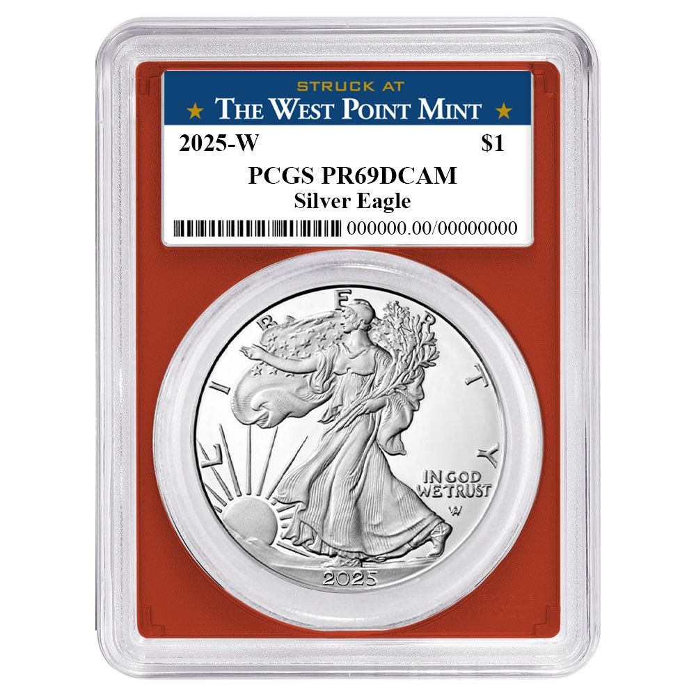 2025-W 1 1オンス プルーフ アメリカンシルバーイーグル PCGS ウェストポイントラベル レッド