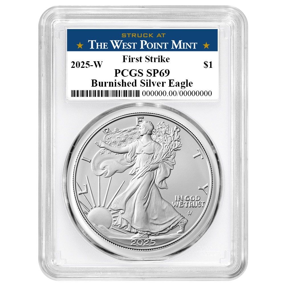 2025 W 1 1オンス バーニッシュド アメリカン シルバー イーグル PCGS SP 69 FS ウェストポイント ラベル
