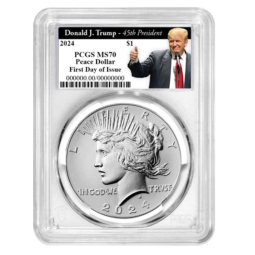 1ドル ピースシルバードル PCGS MS 70 FDOI トランプ第45代大統領ラベル