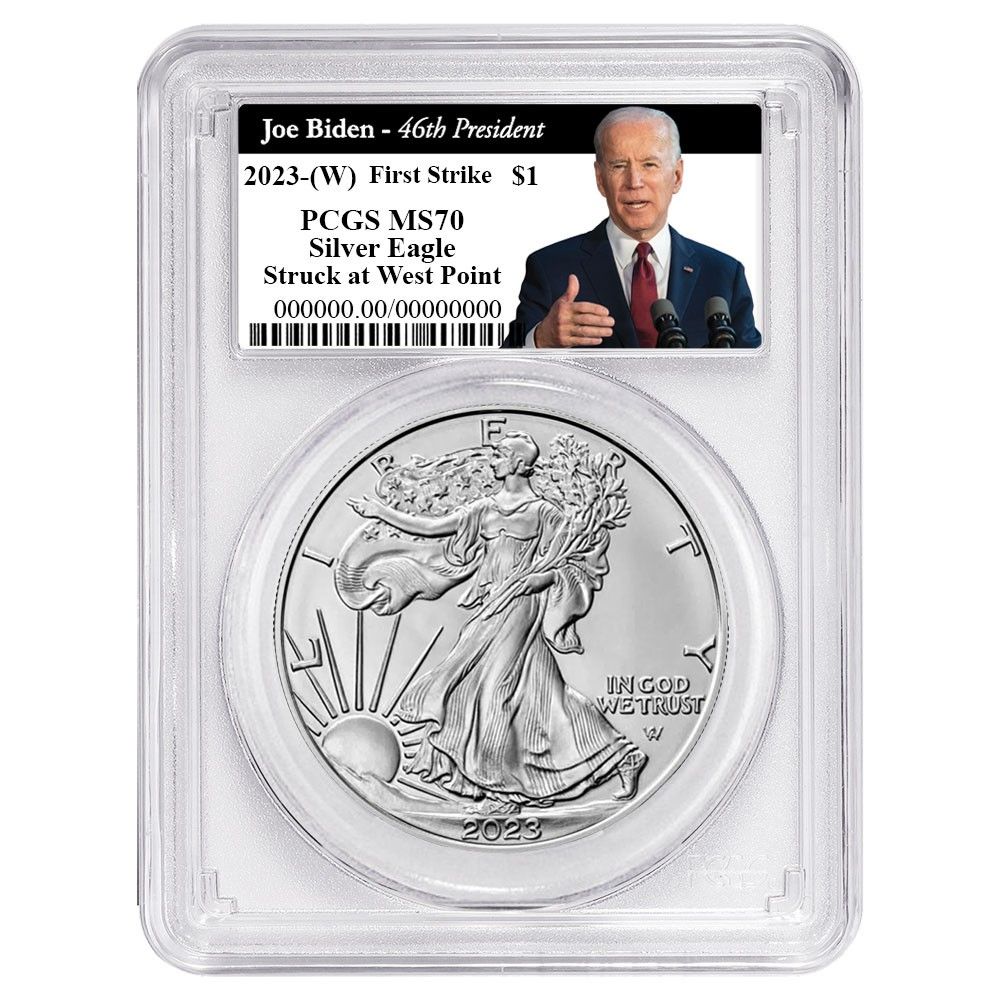 W 1ドル 1オンス アメリカンシルバーイーグル PCGS MS 70 FDOI バイデン第46代大統領ラベル
