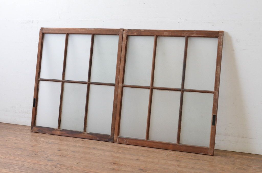 現状販売 ガラス窓 セット アンティーク建具 引き戸 ガラス戸 4～7営業日前後で発送 修理加工希望の方3ヶ月程で発送 R 065264