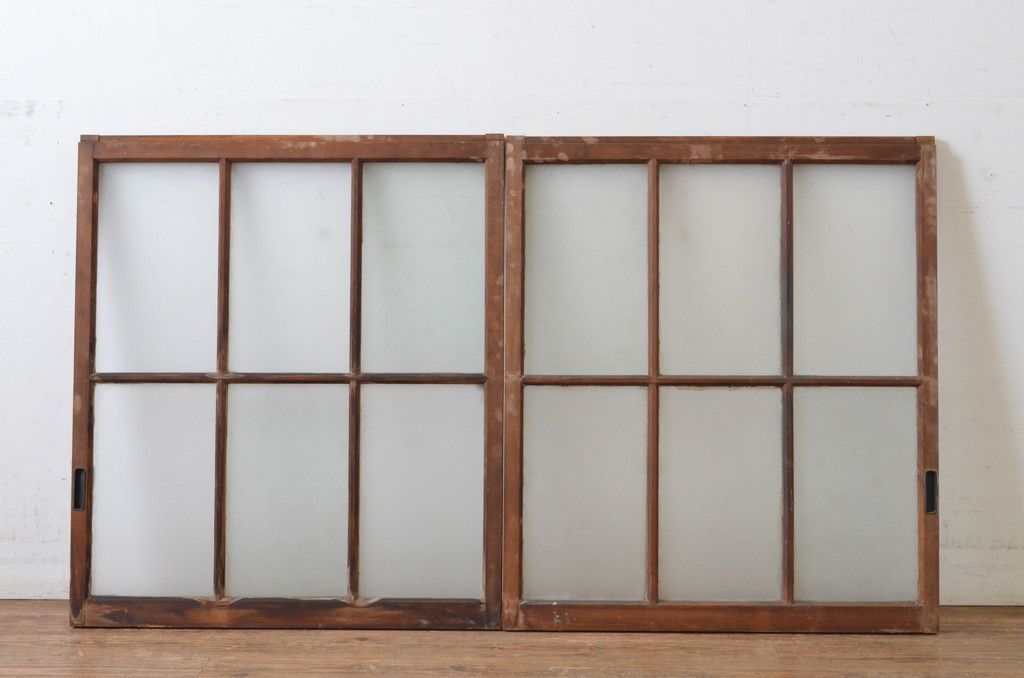 現状販売 ガラス窓 セット アンティーク建具 引き戸 ガラス戸 4～7営業日前後で発送 修理加工希望の方3ヶ月程で発送 R-065264
