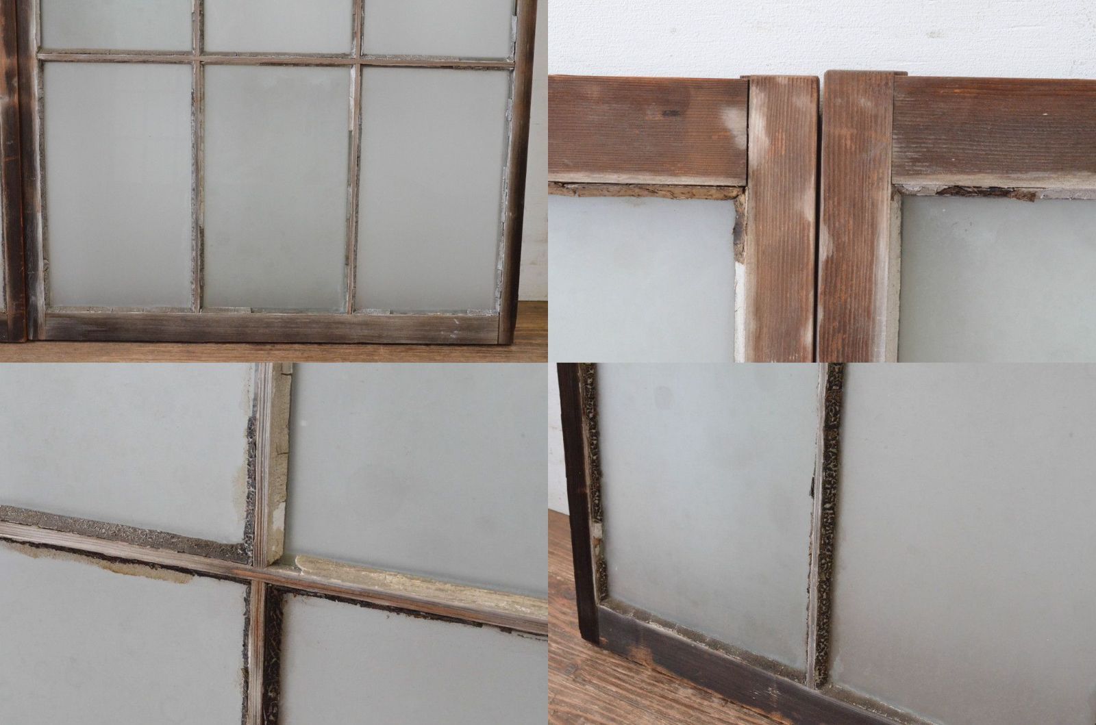  現状販売 ガラス窓 セット アンティーク建具 引き戸 ガラス戸 4～7営業日前後で発送 修理加工希望の方3ヶ月程で発送 R 065264 サッシ 窓 住宅設備