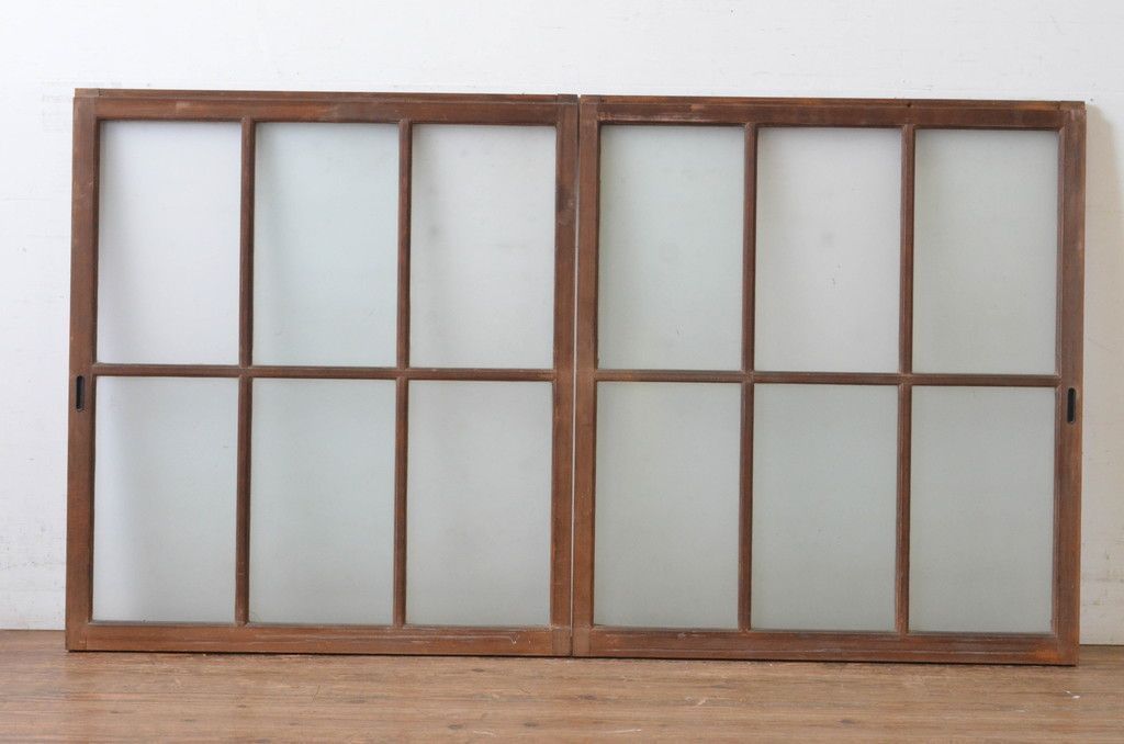 現状販売 ガラス窓 セット アンティーク建具 上手物 面取り桟 ガラス戸 引き戸 4～7営業日前後で発送 修理加工希望の方3ヶ月程で発送 R-065265