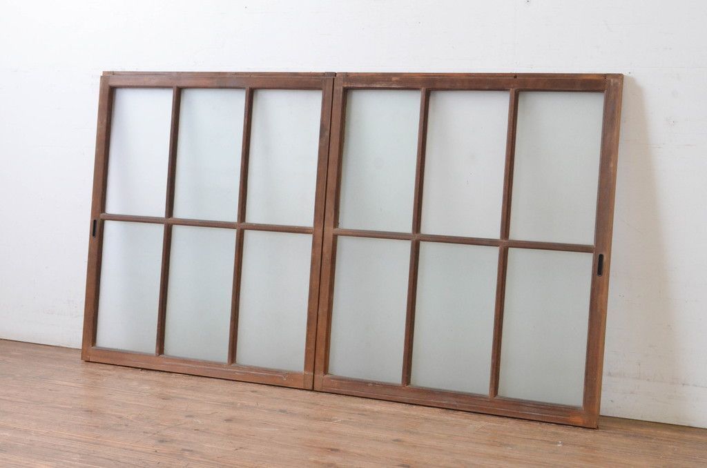 現状販売 ガラス窓 セット アンティーク建具 上手物 面取り桟 ガラス戸 引き戸 4～7営業日前後で発送 修理加工希望の方3ヶ月程で発送 R-065265