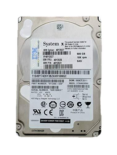 90日保証 再生品 IBM 600 GB 10 K RPM SAS 2.5 SFF SYSTEM X HARD DRIVE 49 Y 2027