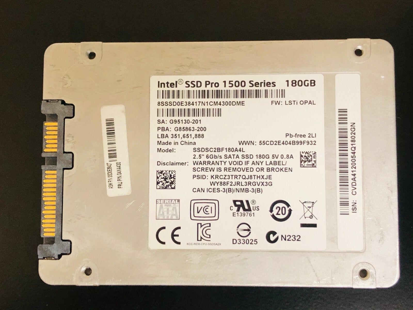 90日保証 再生品 Intel 180 GB SSD Pro 1500 Series