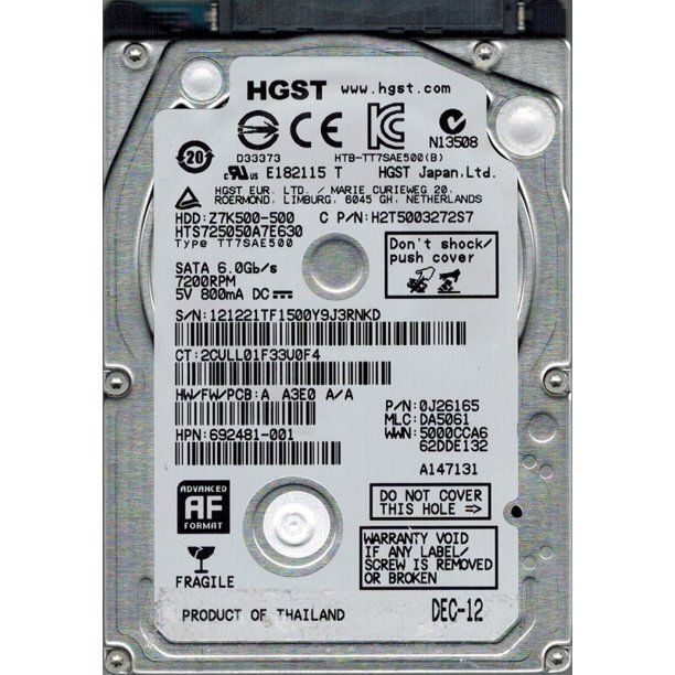 90日保証 再生品 Hitachi 500 GB SATA 2.5 HDD 0 J 26165