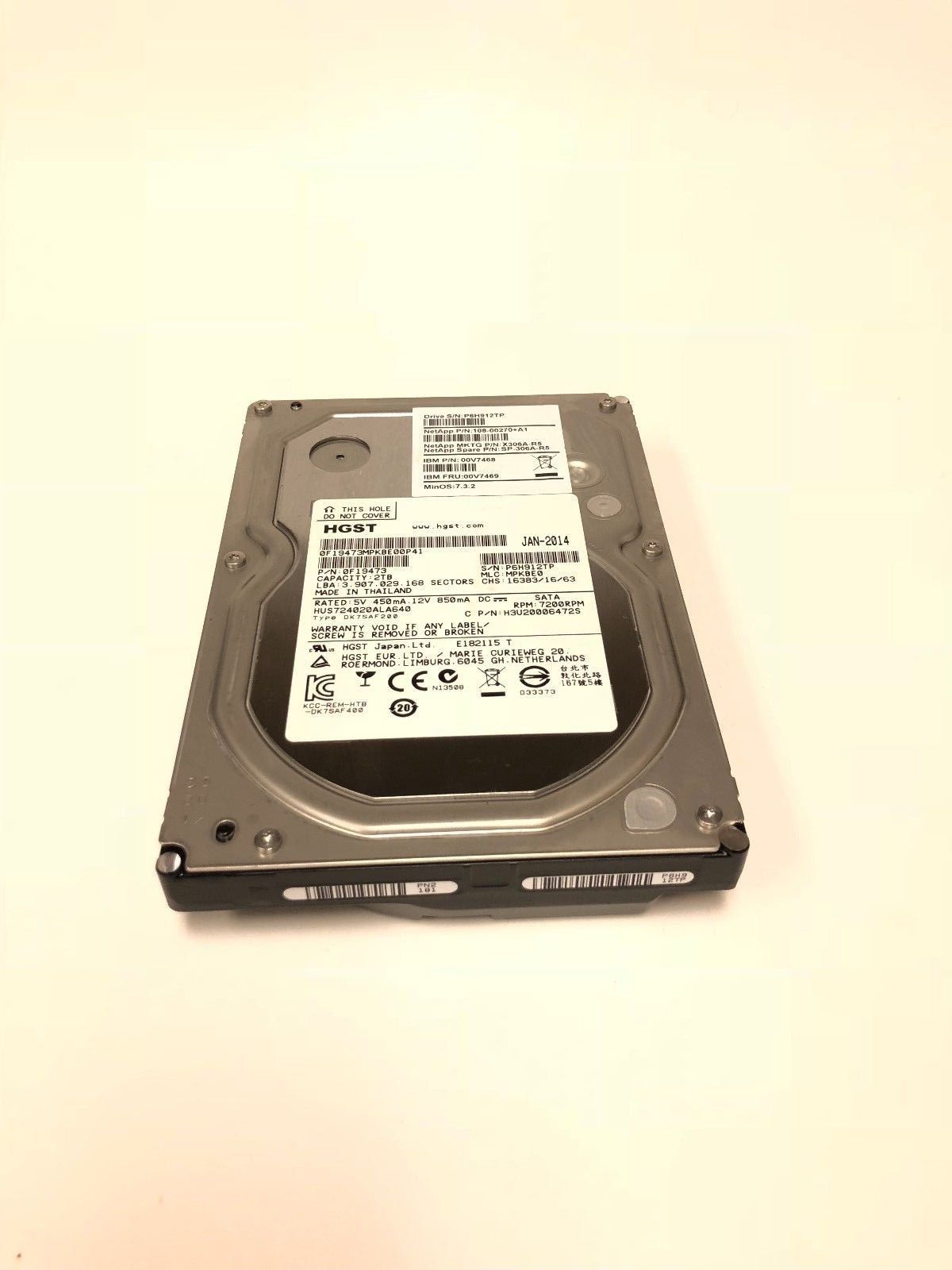 90日保証 再生品 00 V 7469 X 306 A-R 5 7468 NETAPP 2 TB 7.2 K 3 G LFF 3.5 W O TRAY