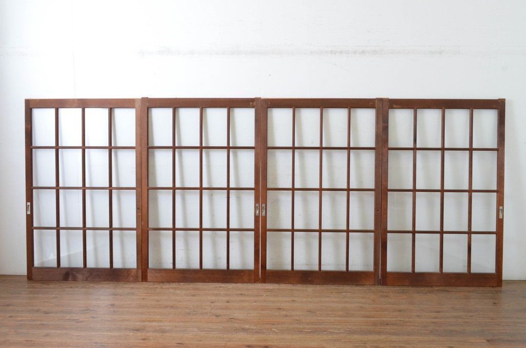 現状販売 ガラス窓 セット アンティーク建具 上手物 升目格子 マス目 ガラス戸 引き戸 4～7営業日前後で発送 修理加工希望の方3ヶ月程で発送 R-065268