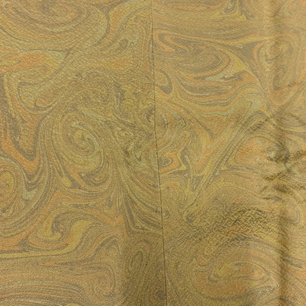  道行 身丈93 cm 裄丈66 5 M 和装コート 角衿 墨流し 縮緬 黄土色 正絹 秀品 羽織 着物 浴衣