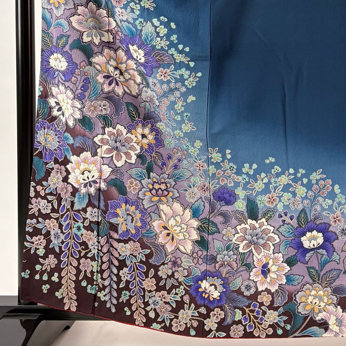 訪問着 身丈162 cm 裄丈66 M 袷 草花 金彩 ぼかし 青緑 正絹 秀品