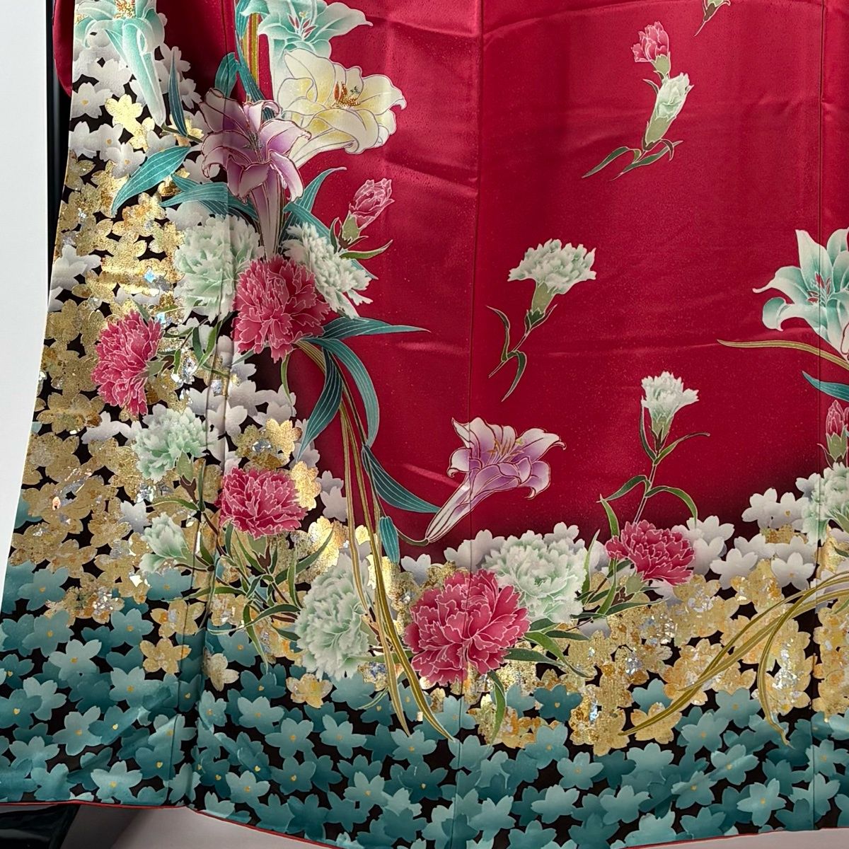 振袖 身丈165 cm 裄丈69 L 袷 草花 金銀糸 金銀彩 濃ピンク 正絹 秀品