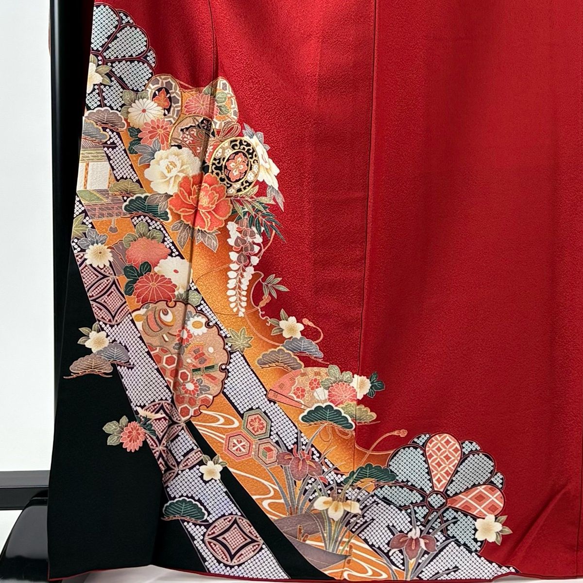 振袖 身丈169 cm 裄丈68 L 袷 鼓 雪輪 金糸 金彩 赤 正絹 秀品