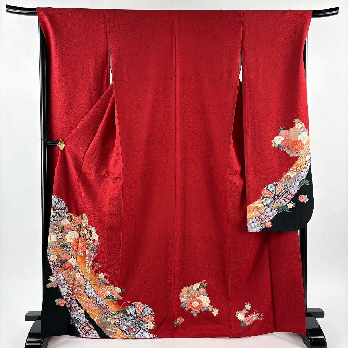 振袖 身丈169 cm 裄丈68 L 袷 鼓 雪輪 金糸 金彩 赤 正絹 秀品