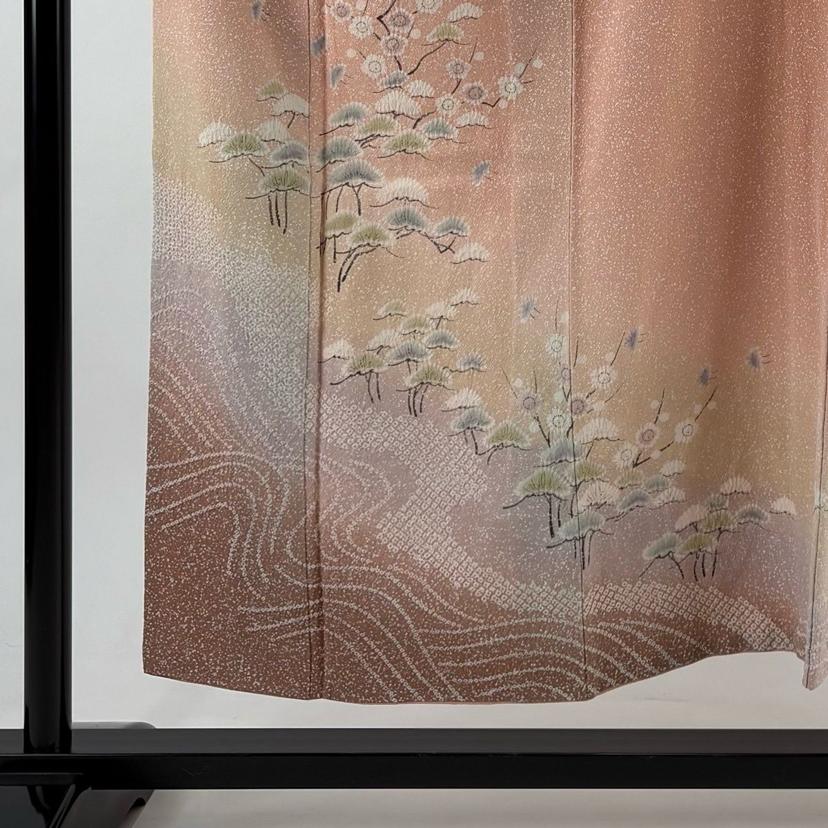 訪問着 身丈151.5 cm 裄丈66 M 袷 落款 松梅 千鳥 絞り ぼかし 薄ピンク 正絹 秀品