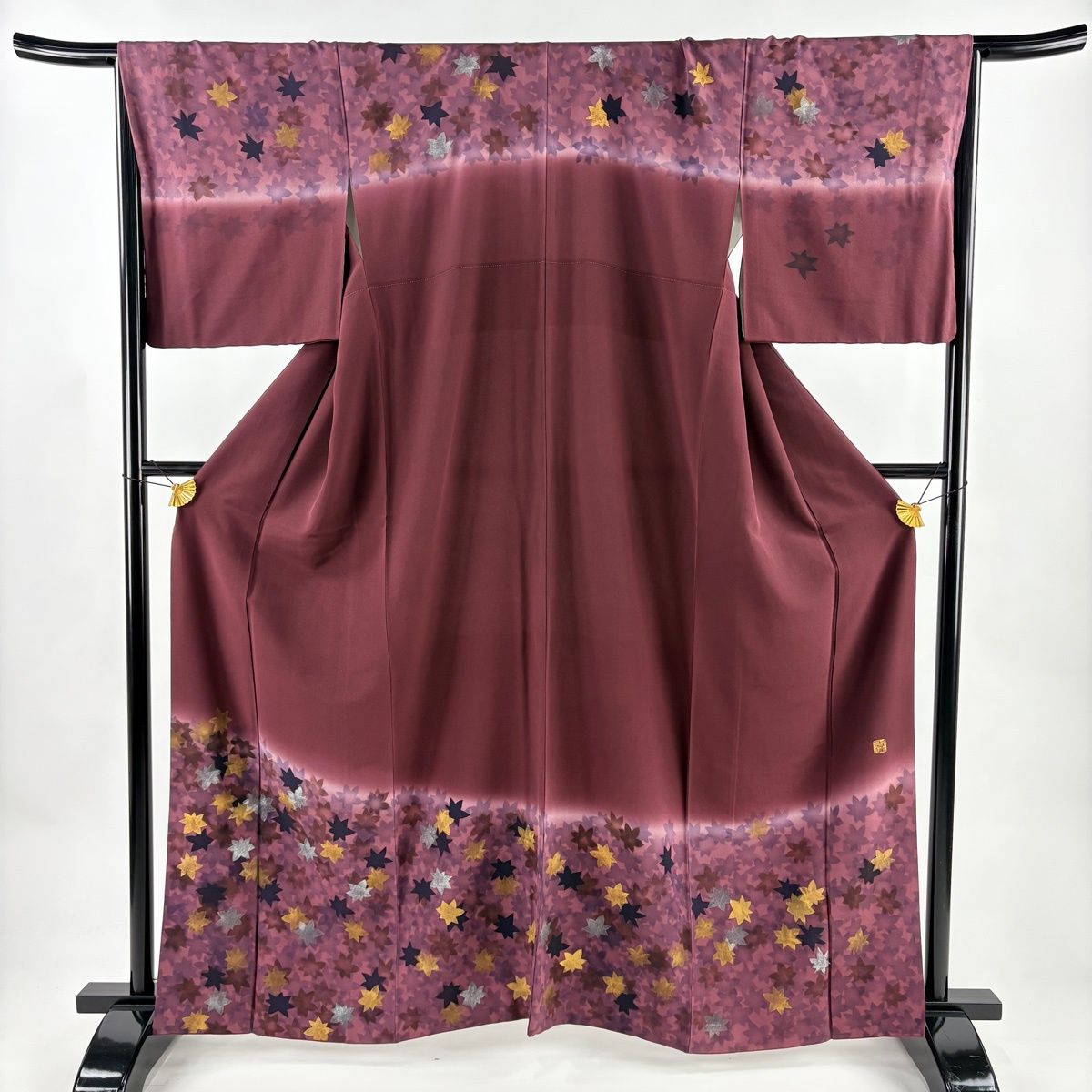 訪問着 身丈162.5 cm 裄丈67.5 L 袷 落款 楓 金銀彩 ぼかし 茶紫 正絹 秀品