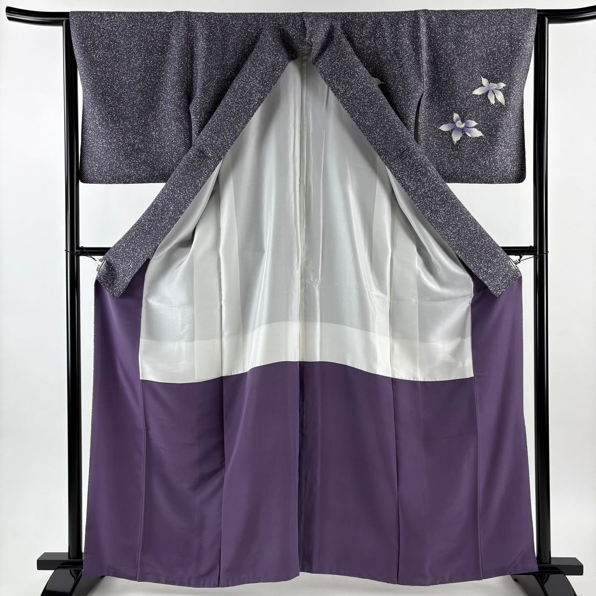  付下げ 身丈161 cm 裄丈64 M 袷 花 幾何学 金彩 灰紫 正絹 秀品 訪問着 付け下げ 着物