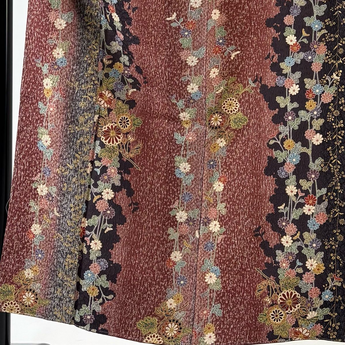 小紋 身丈153 cm 裄丈62 S 袷 菊 萩 金彩 小豆色 正絹 秀品