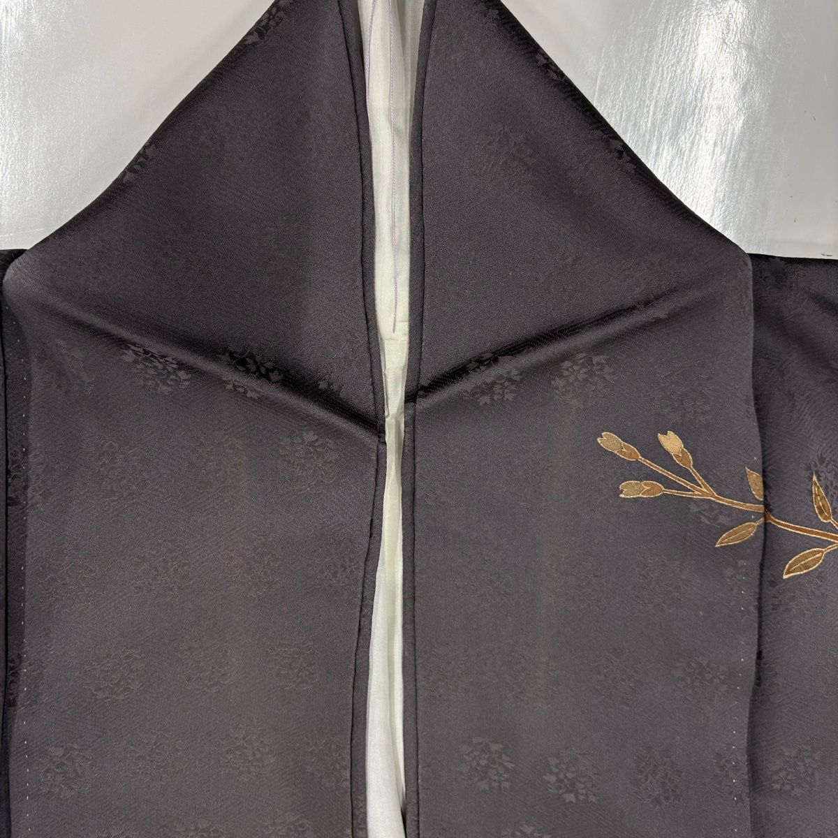  訪問着 身丈163 cm 裄丈67 M 袷 扇 草花 金彩 灰紫 正絹 秀品 訪問着 付け下げ 着物