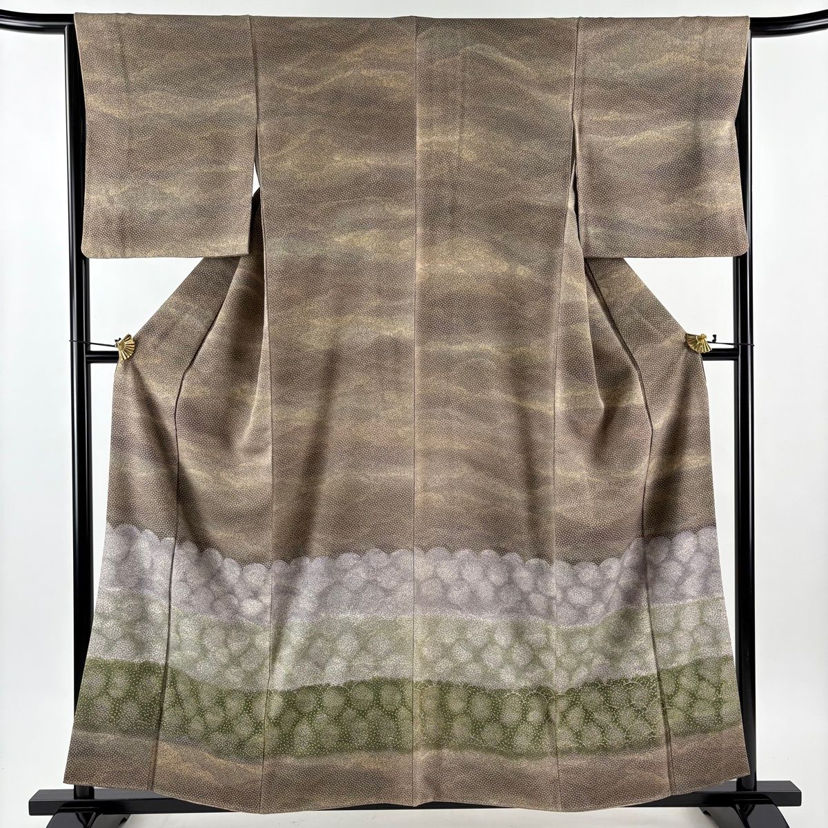 付下げ 身丈157 5 cm 裄丈65 M 袷 落款 小花 横段 金彩 灰茶 正絹 秀品