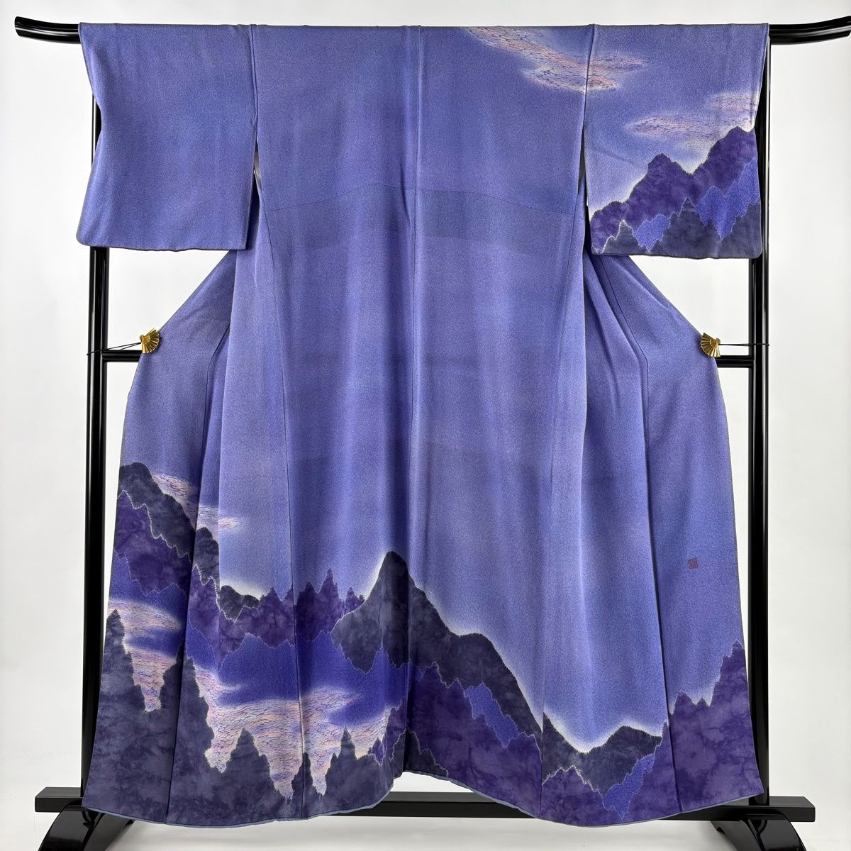訪問着 身丈154 5 cm 裄丈69 L 袷 落款 山並み 霞 ぼかし 青紫 正絹 秀品