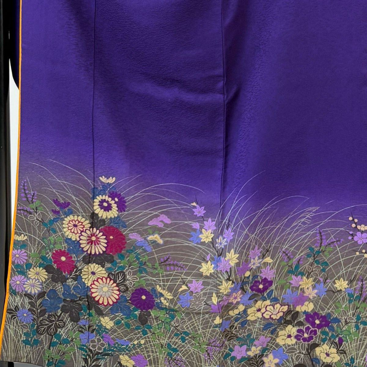 振袖 身丈157 cm 裄丈65.5 M 袷 秋草 染め分け ぼかし 紫 正絹 秀品