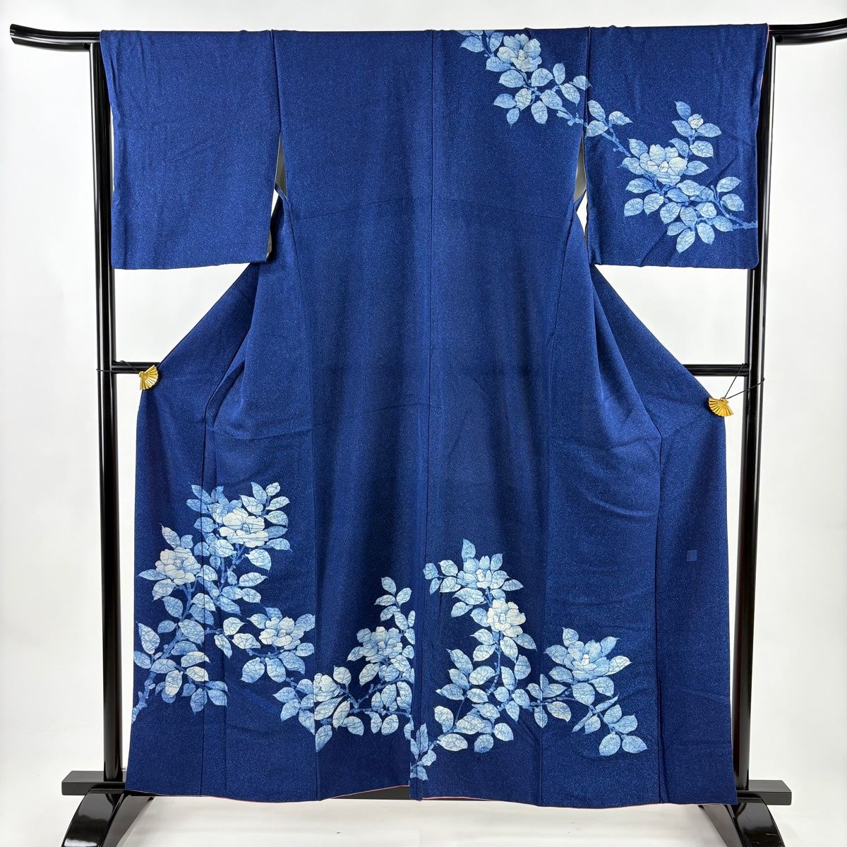 訪問着 身丈158 cm 裄丈65 5 M 袷 落款 椿 幾何学模様 紺色 正絹 秀品