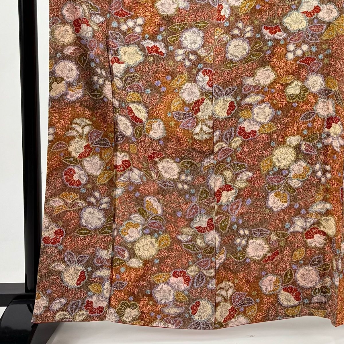 小紋 身丈165.5 cm 裄丈65 M 袷 辻が花柄 梅 金彩 ぼかし 茶色 正絹 秀品