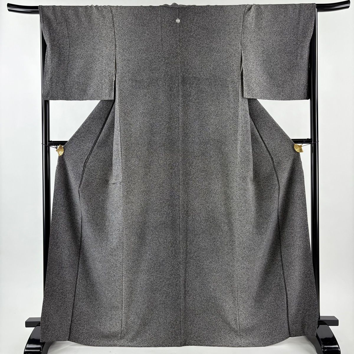 小紋 身丈168 cm 裄丈66.5 M 袷 幾何学模様 ぼかし 黒灰 正絹 秀品 一つ紋