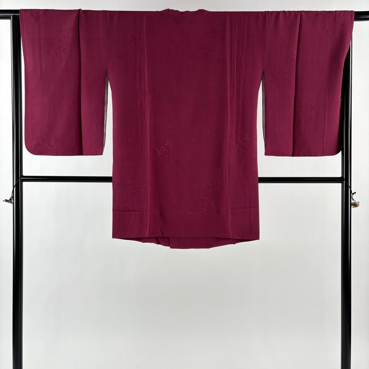 道行 身丈90 cm 裄丈66 5 M 和装コート 角衿 地紋 赤紫 正絹 秀品