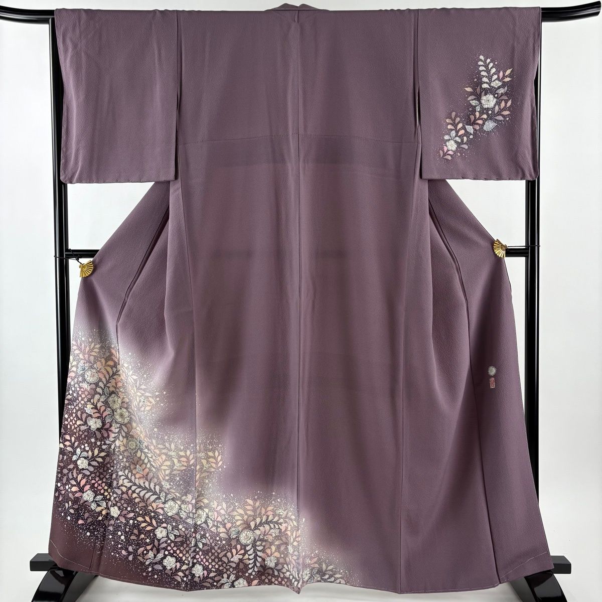 付下げ 身丈162.5 cm 裄丈66 M 袷 翠山工房 やまと 落款 辻が花 ぼかし 縮緬 灰紫 正絹