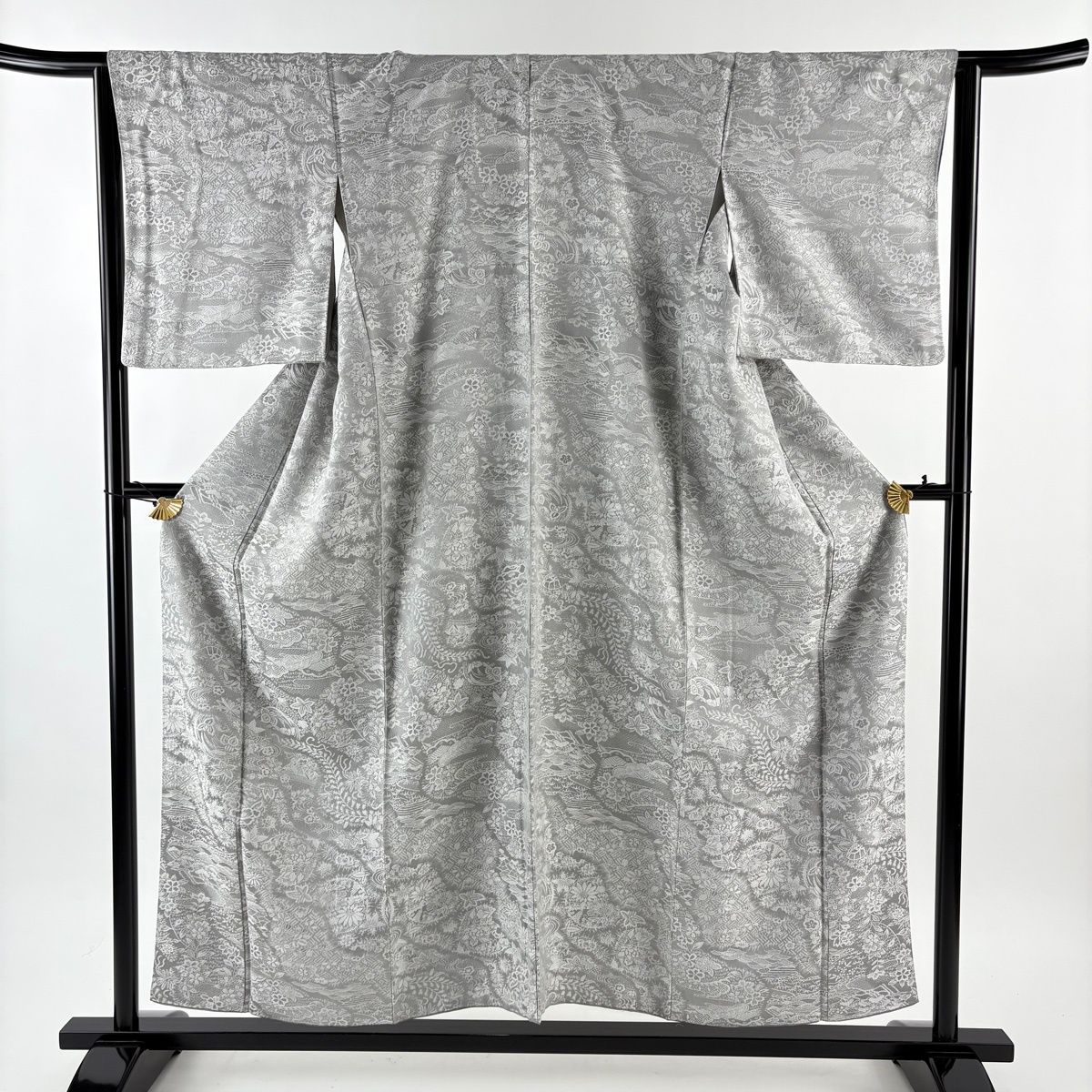 小紋 身丈155.5 cm 裄丈63.5 S 袷 花丸文 桜 紋意匠 灰色 正絹