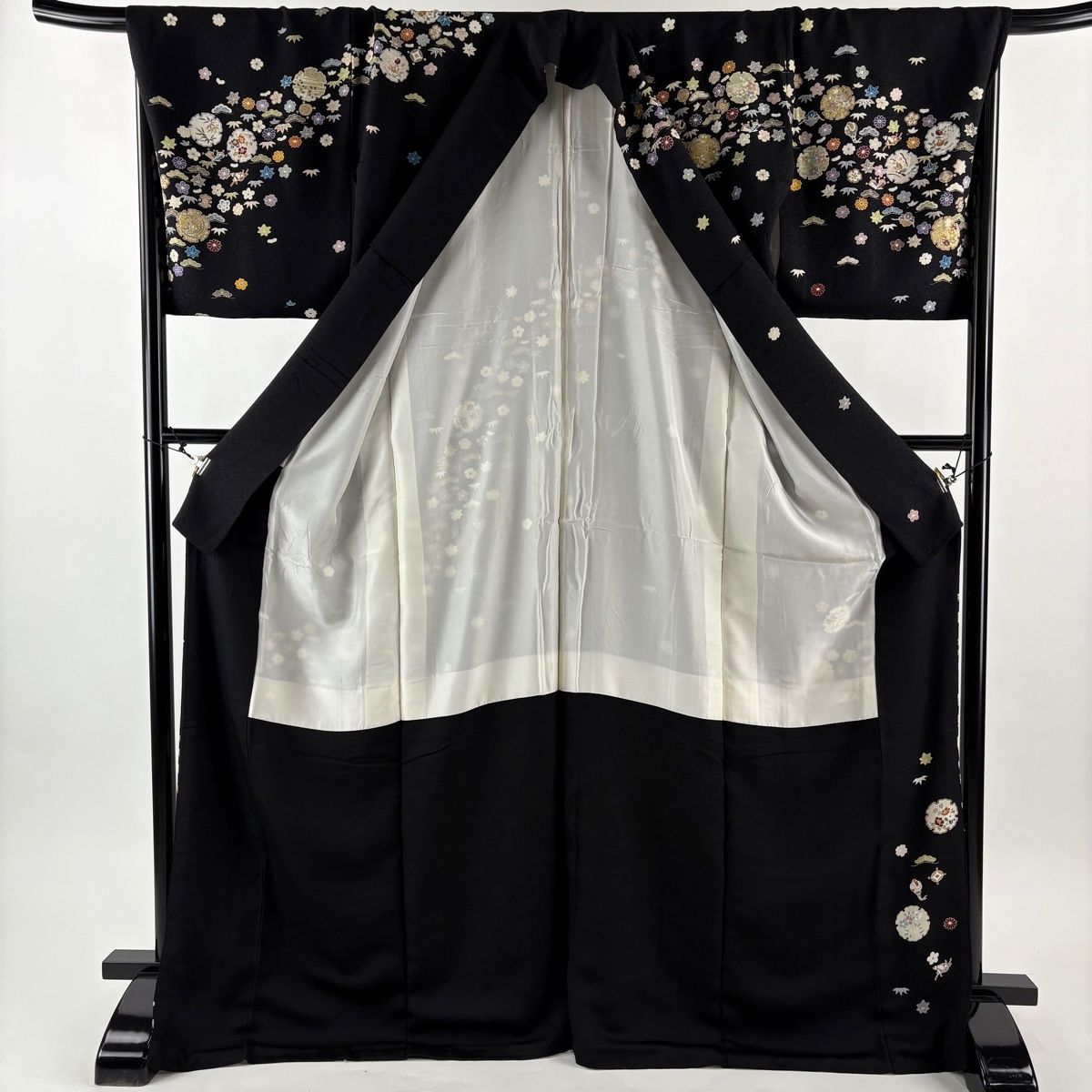  訪問着 身丈172 cm 裄丈69 L 袷 雪輪 松竹梅 金糸 金彩 黒 正絹 訪問着 付け下げ 着物