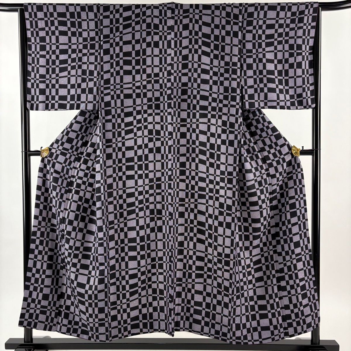 小紋 身丈153 cm 裄丈64 5 M 袷 変わり市松 鮫 紫 正絹