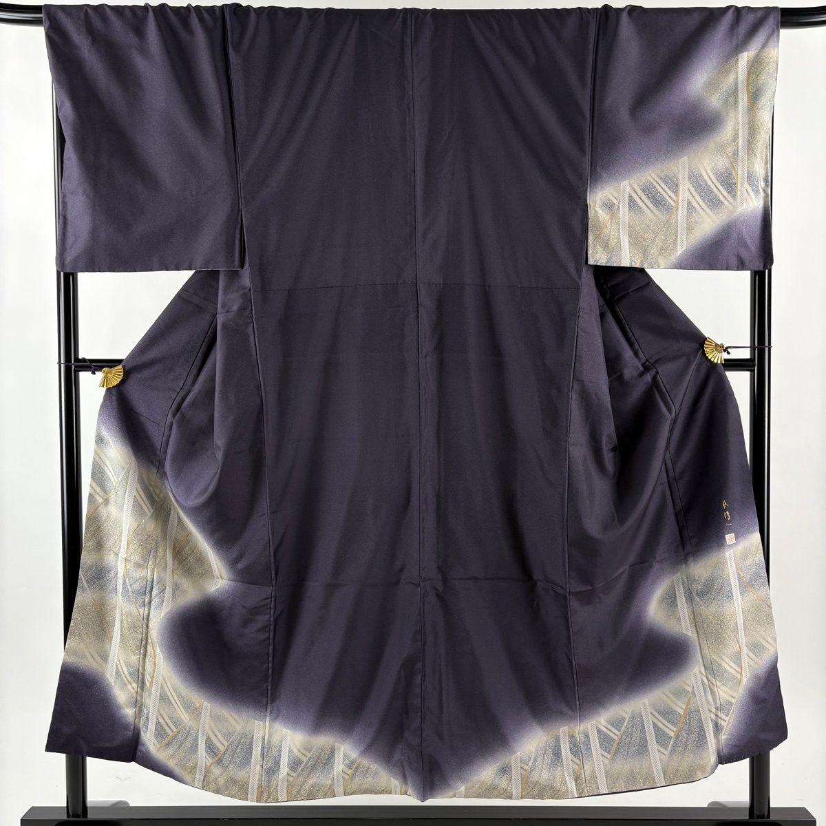 付下げ 身丈153cm 裄丈69.5cm L 袷 紬地 林淳一 バチ衿 落款 幾何学