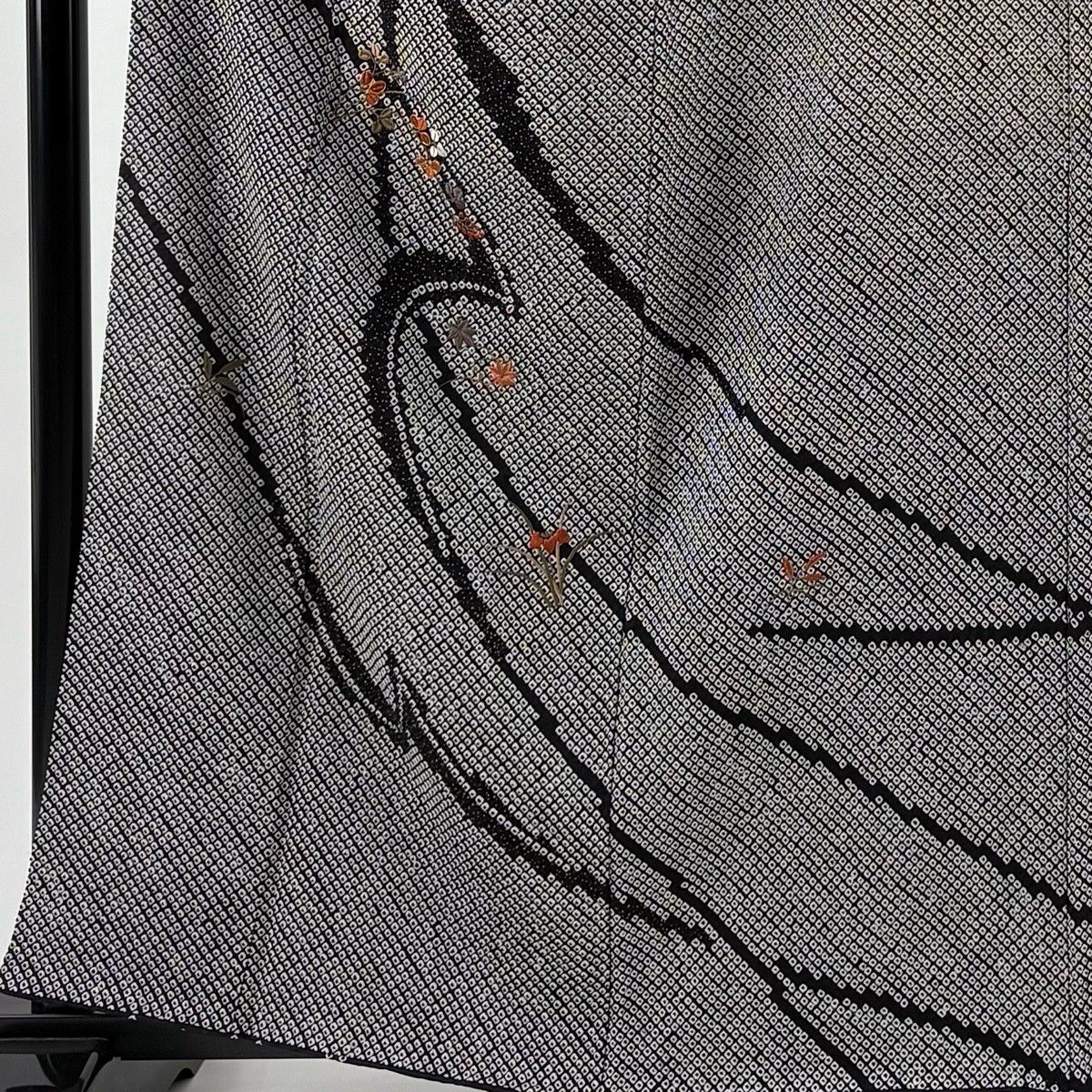 訪問着 身丈159.5 cm 裄丈65.5 M 袷 萩 楓 総絞り 刺繍 黒 正絹