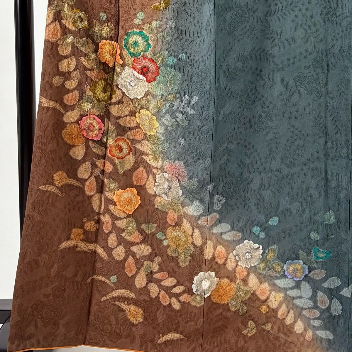 訪問着 身丈166 cm 裄丈68 L 袷 辻が花柄 地紋 ぼかし 染分け 焦茶色 正絹