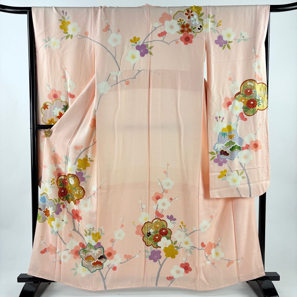 振袖 身丈162 cm 裄丈66 5 M 袷 松竹梅 菊 金糸 金彩 ピンク 正絹