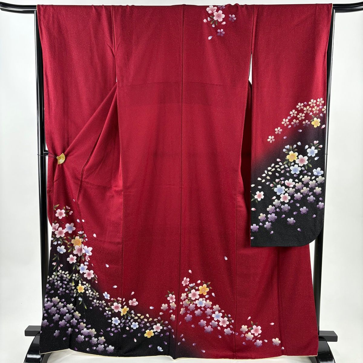 振袖 身丈167.5 cm 裄丈66 M 袷 桜 花びら 銀通し 染分け 赤 正絹