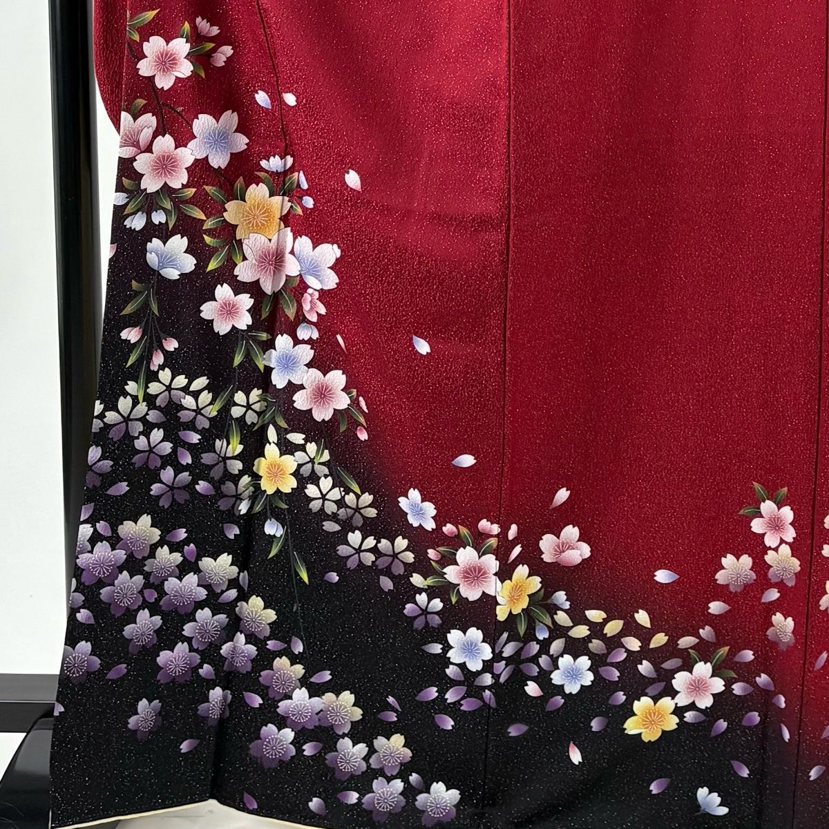 SO-228☆正絹 絞り 中振袖セット6点 桜柄❣️ 身丈166㎝ 裄66.8㎝ 美品】 振袖 身丈167.5cm 裄丈66cm M 袷 桜 花びら 銀通し 染分け 赤