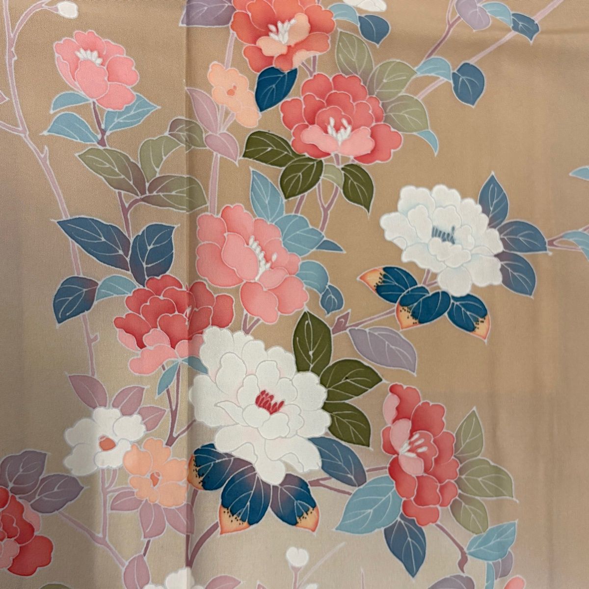 訪問着 身丈158 5 cm 裄丈66 M 袷 落款 枝花 ぼかし 薄茶色 正絹 通気性 結婚式対応