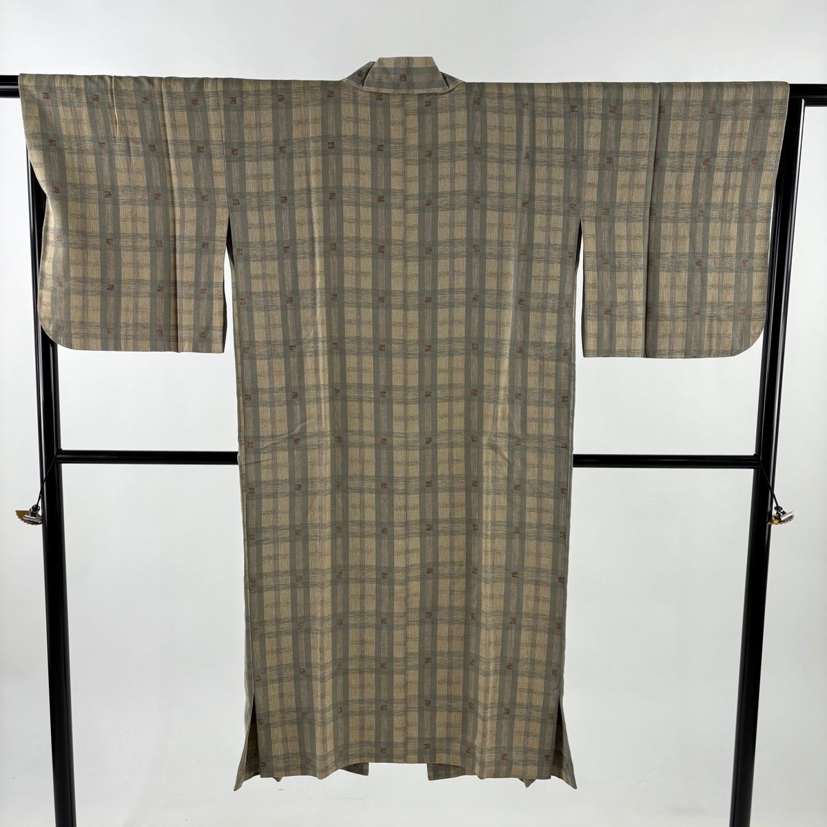 道中着 身丈127.5 cm 裄丈65 M 和装コート 着物衿 格子 ベージュ 正絹