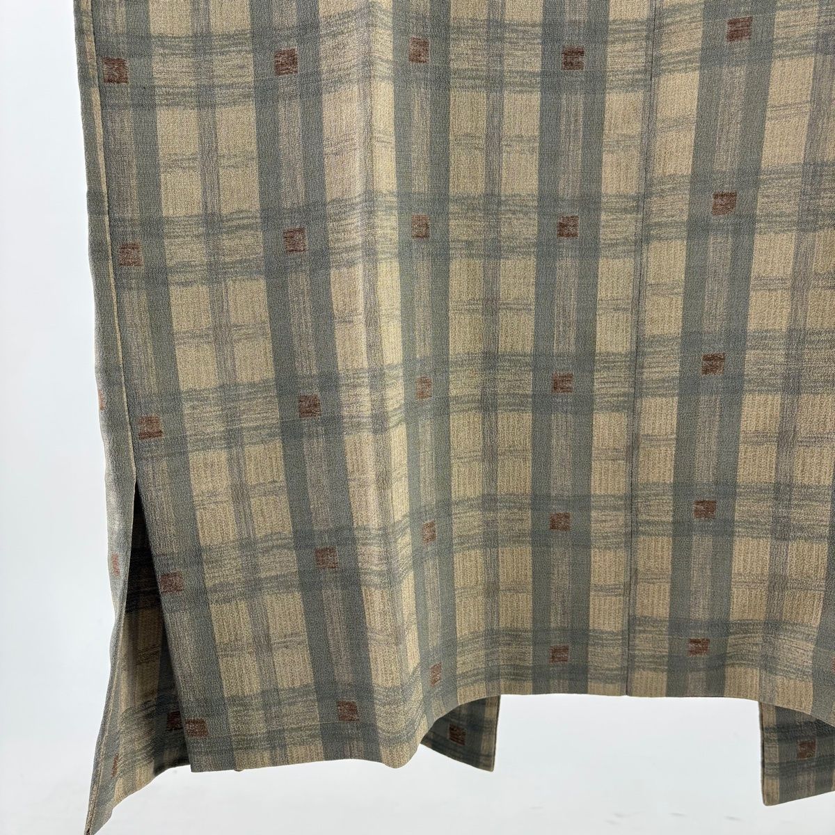 道中着 身丈127.5 cm 裄丈65 M 和装コート 着物衿 格子 ベージュ 正絹