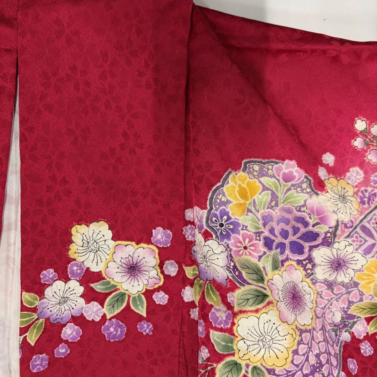 成人式振袖身丈160.5cm裄丈67cm雪輪 草花金糸金彩茶紫正絹美品セット中古 成人式振袖身丈160.5cm裄丈67cm雪輪 草花金糸金彩茶紫正絹美品セット