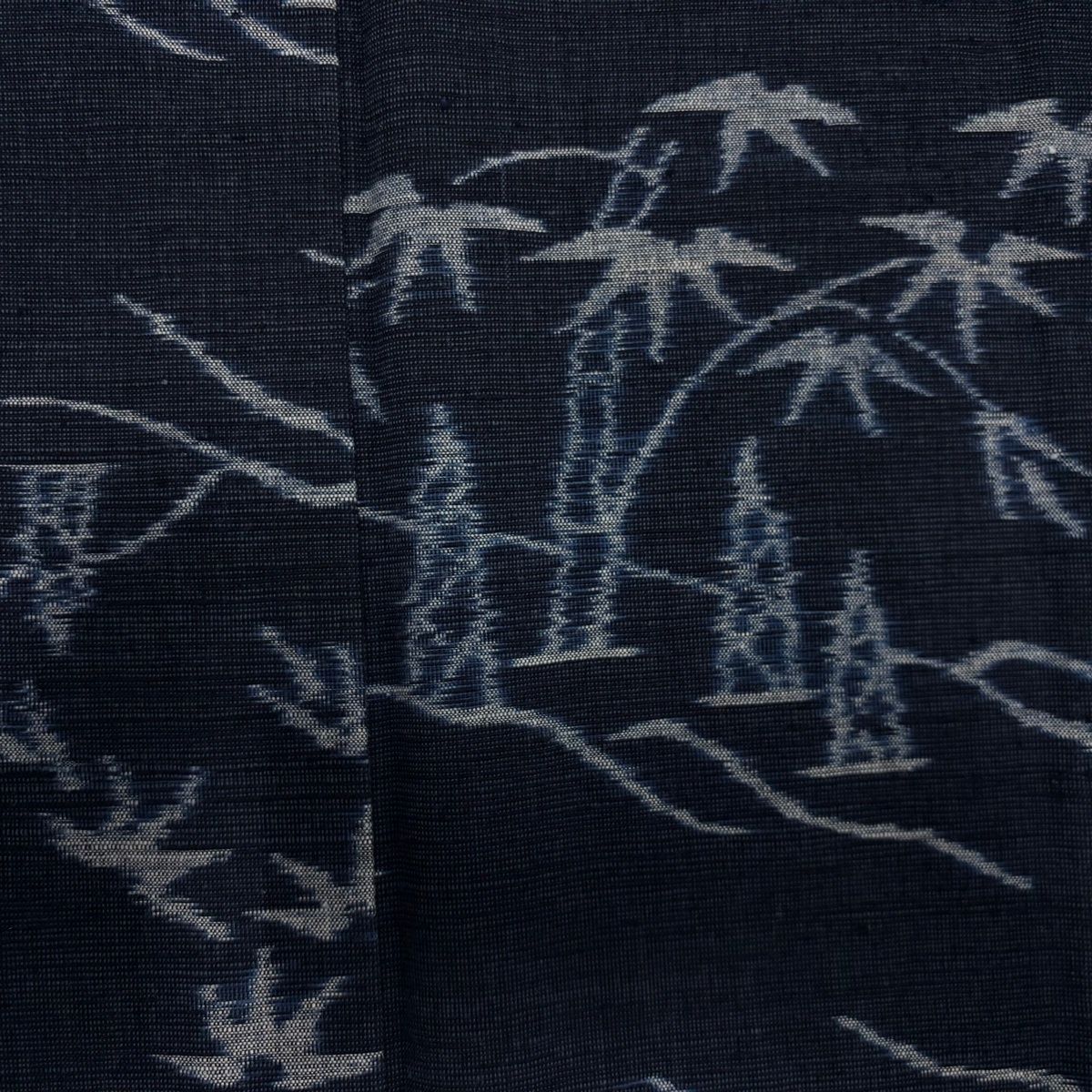  紬 身丈159 cm 裄丈63.5 S 単衣 弓浜絣 証紙 笹 筍 藍色 綿 紬 着物