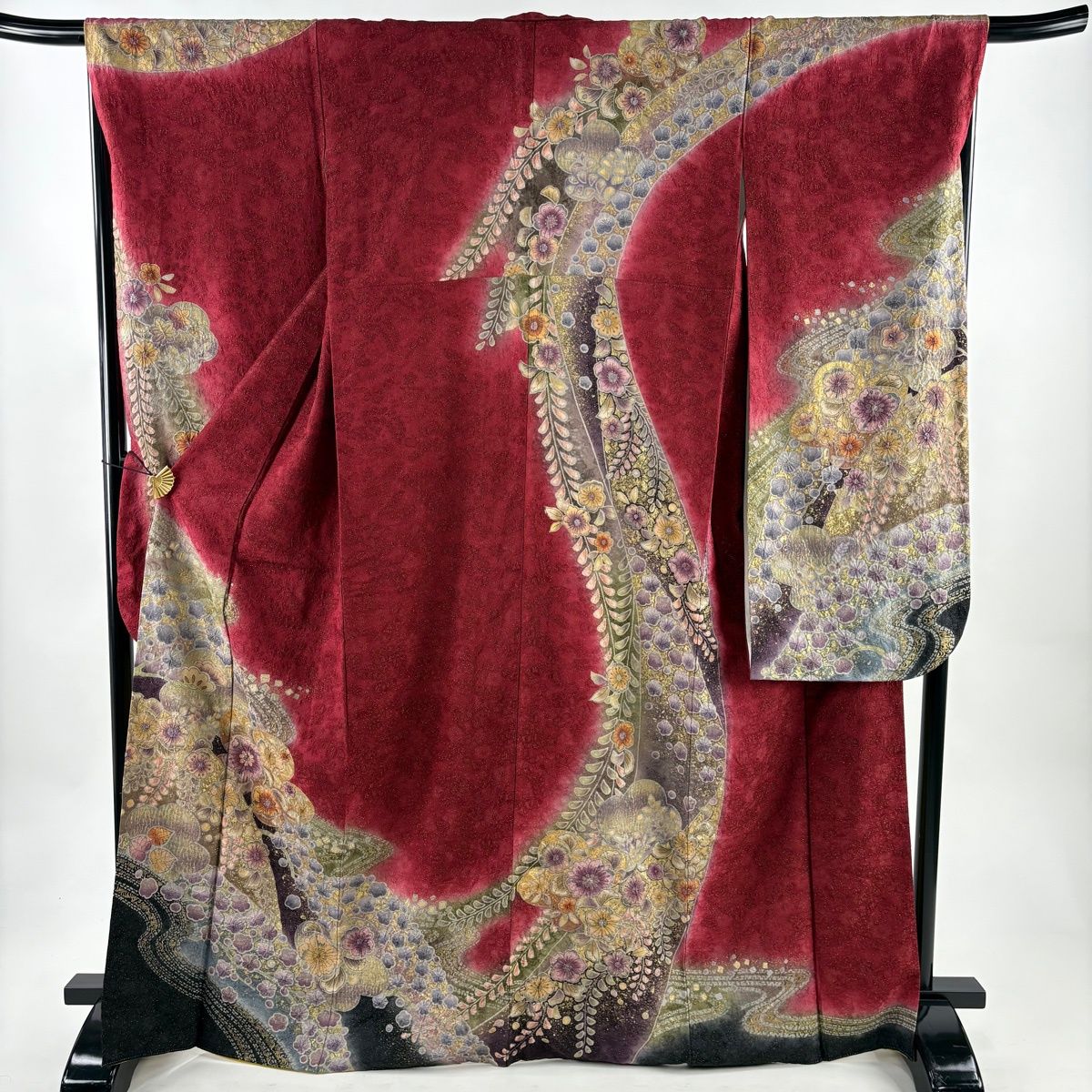 振袖 身丈168 cm 裄丈67 M 袷 辻が花柄 流水 金通し 金彩 赤 正絹