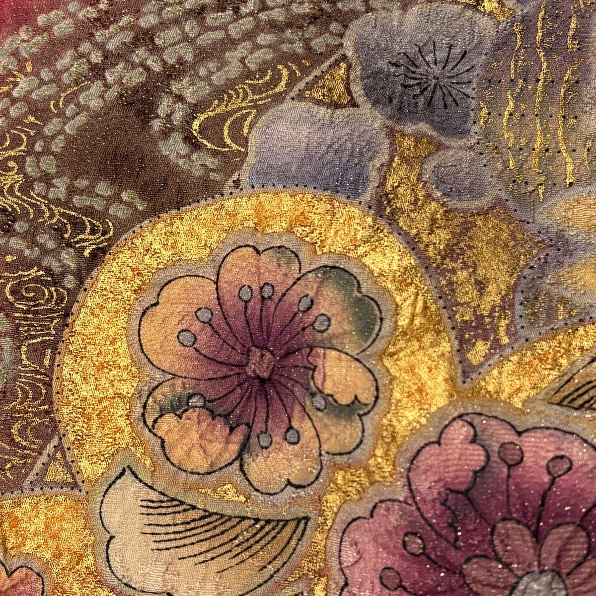  振袖 身丈168 cm 裄丈67 M 袷 辻が花柄 流水 金通し 金彩 赤 正絹 振袖 着物