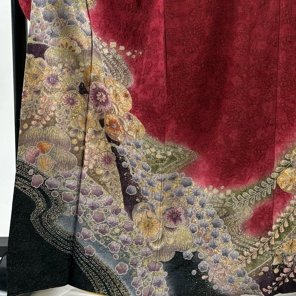 振袖 身丈168 cm 裄丈67 M 袷 辻が花柄 流水 金通し 金彩 赤 正絹
