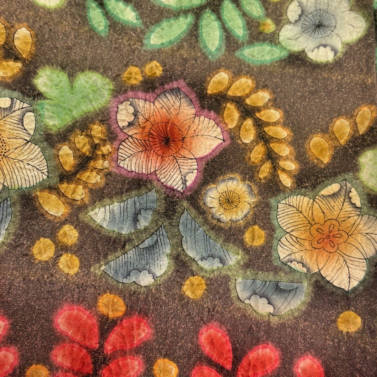 美品】 訪問着 身丈161.5cm 裄丈67cm M 袷 辻が花柄 金通し